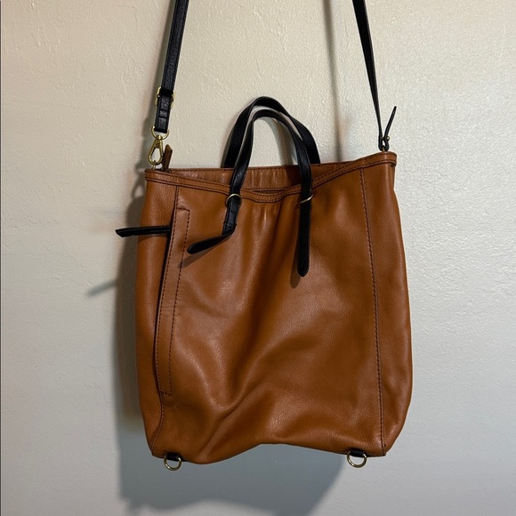 Vintage Fossil Camilla Convertible Backpack /Tote Cow Hide Leather Camel Brown - Picture 2 of 12